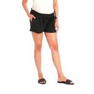 NWT Tie-Front Pull-On Elastic Waist Black Linen Maternity Shorts- large